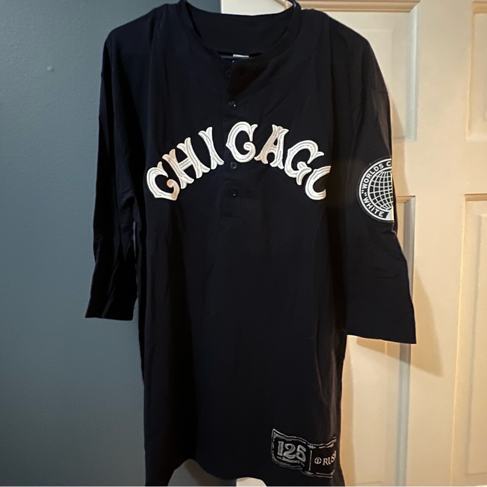 Chicago White Sox Baseball Shirt Navy Blue with 3/4 Length Sleeves. Unisex XL